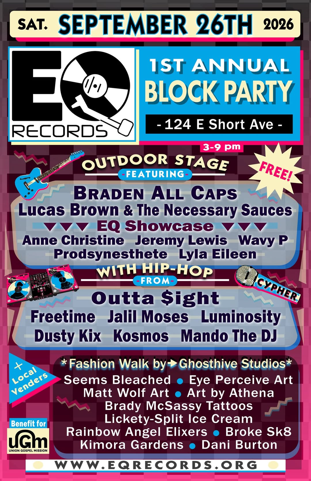 EQ Records 1st Annual Block Party flyer, September 26 2026